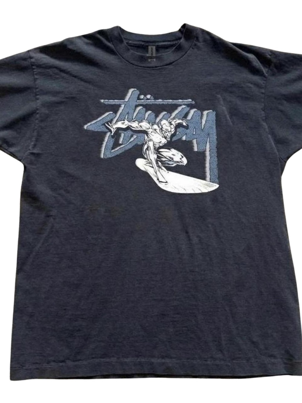 Black T‑Shirt with White and Light Blue Surf Graphic